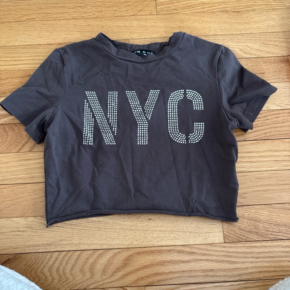 NYC rhinestone Graphic T-Shirt - Gray